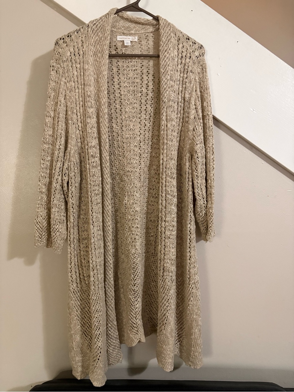 Westport 1962 Open-Knit Longline Cardigan Sweater - beige 2X